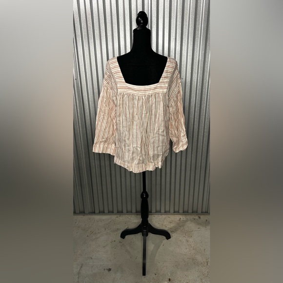 Women’s Rachel Zoe Red White Striped Long Sleeve Blouse Designer Linen Large - Picture 2 of 3
